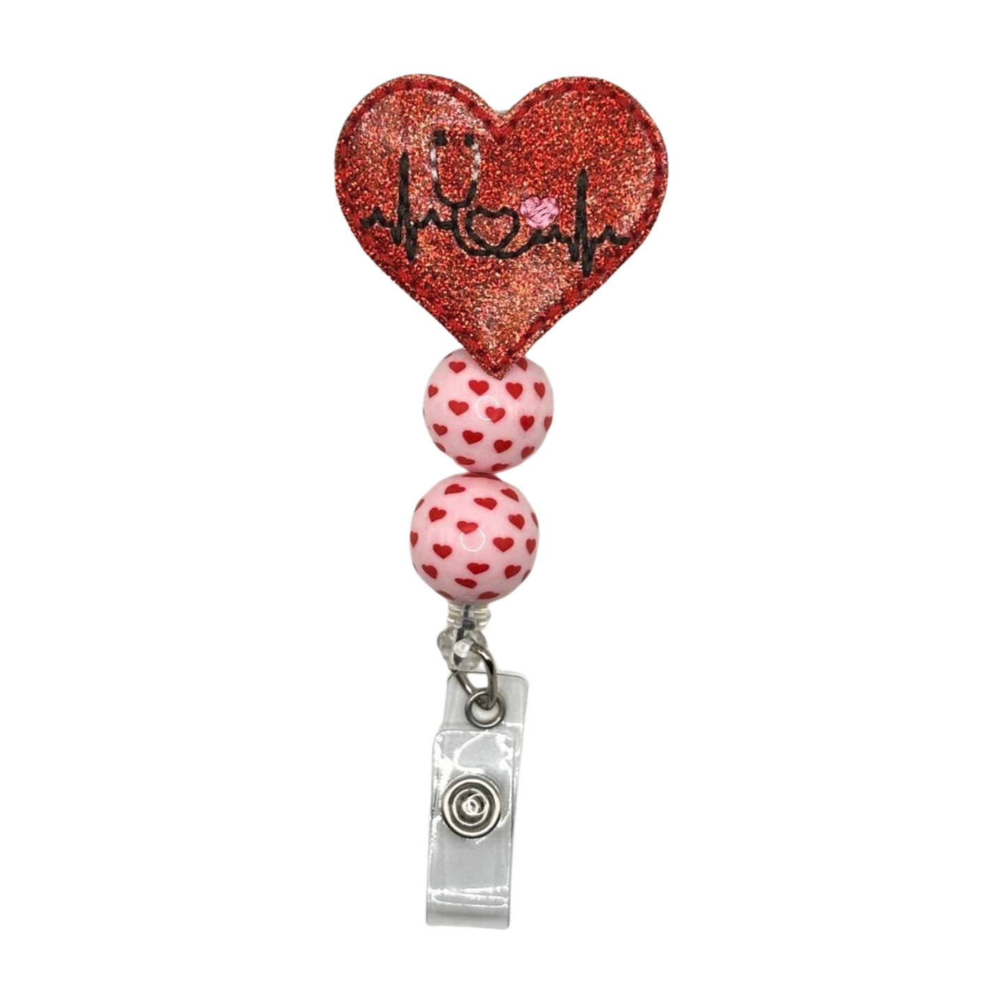 Red Heart EKG Badge Reel