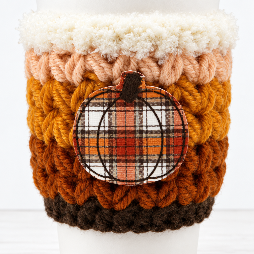Plaid Pumpkin Coffee Cozy, handmade drink sleeve - view 2