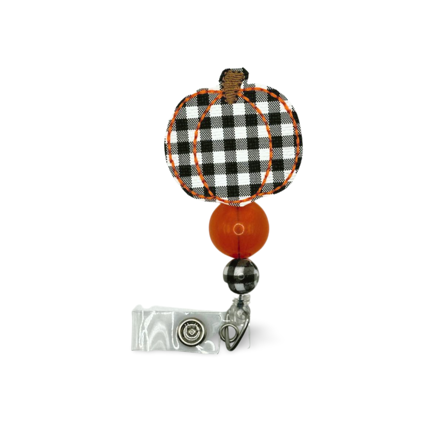 Plaid Pumpkin Beaded Badge Reel