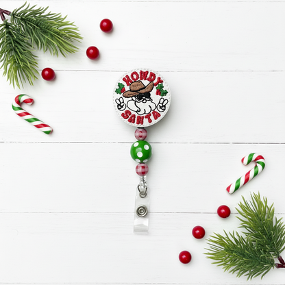 Howdy Santa Beaded Badge Reel