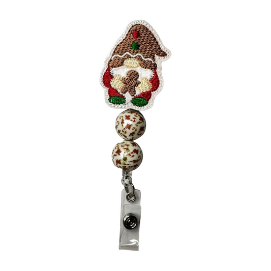 Gingerbread Gnome Beaded Badge Reel