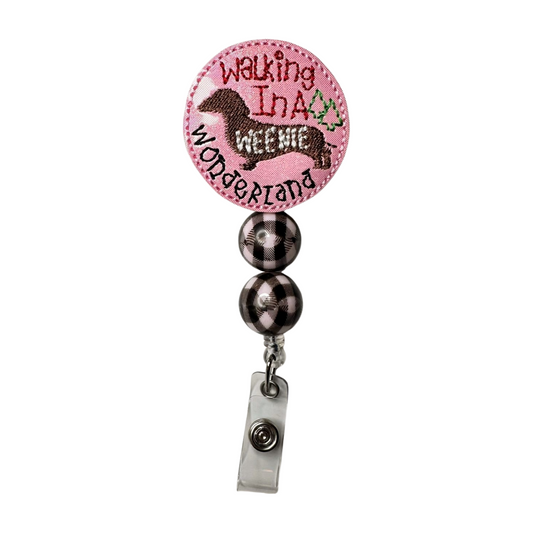 Walking in a Wiener Wonderland Beaded Badge Reel