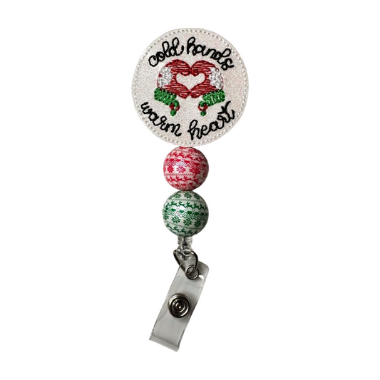 Cold Hands Warm Heart Mitten Beaded Badge Reel