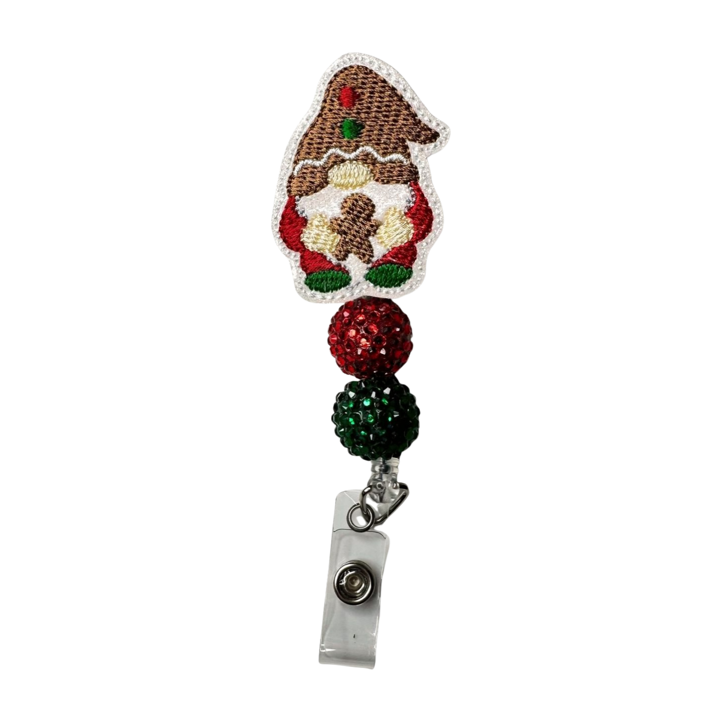 Gingerbread Gnome Beaded Badge Reel