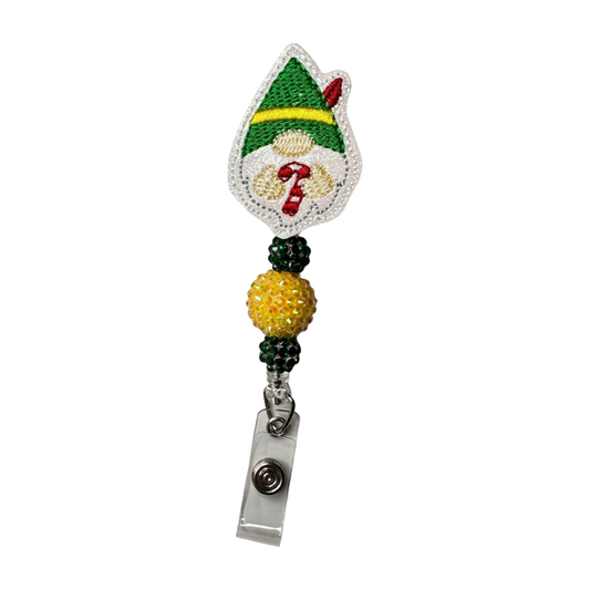 Candy Cane Gnome Beaded Badge Reel