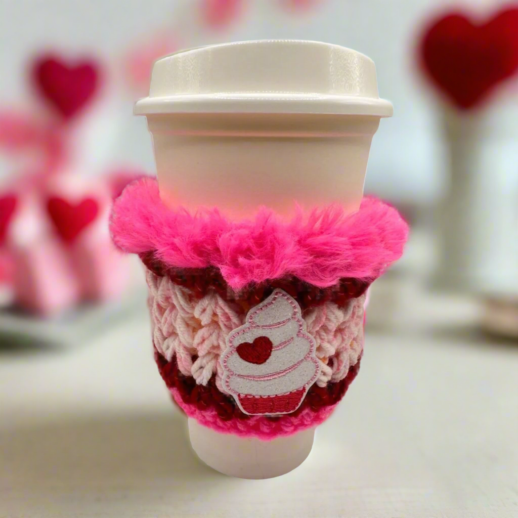 Heart Cupcake Coffee Cozy Sleeve