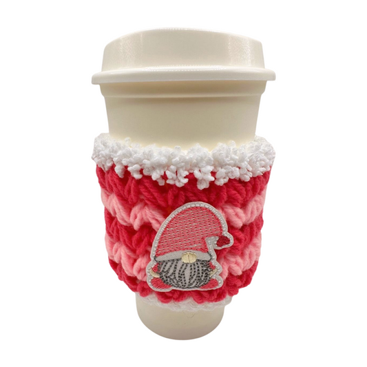 Pink gnome coffee cozy sleeve