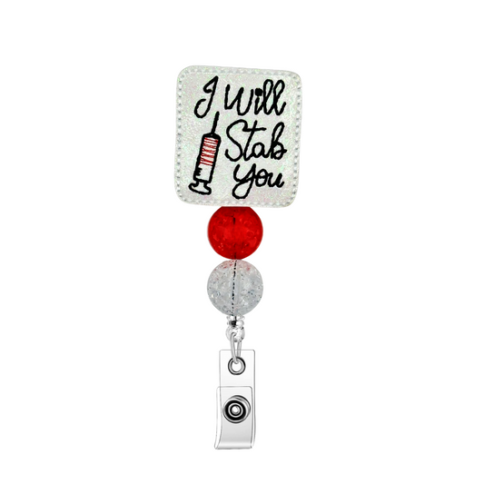I Will Stab You Beaded Badge Reel