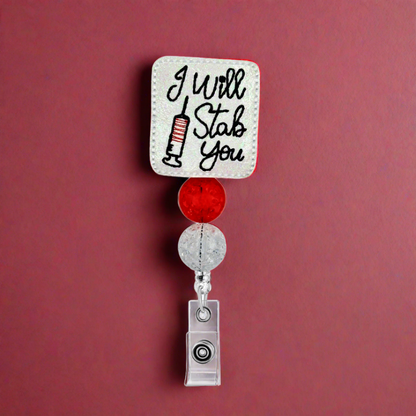 I Will Stab You Beaded Badge Reel