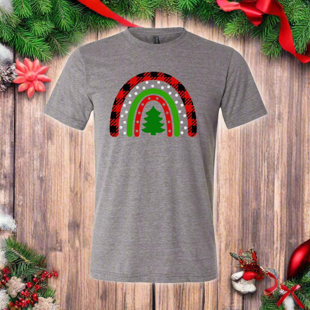 Christmas Tree Buffalo Plaid Rainbow T-Shirt