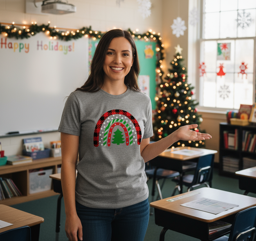 Christmas Tree Buffalo Plaid Rainbow T-Shirt