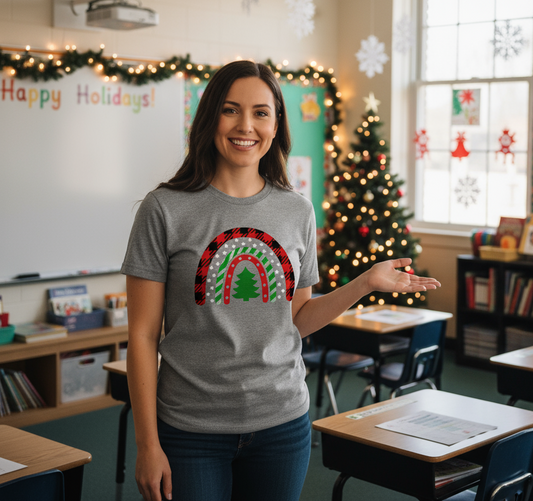 Christmas Tree Buffalo Plaid Rainbow T-Shirt