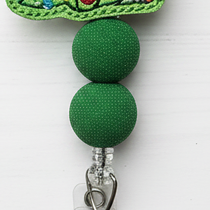 T-Rex with Christmas Lights Beaded Badge Reel