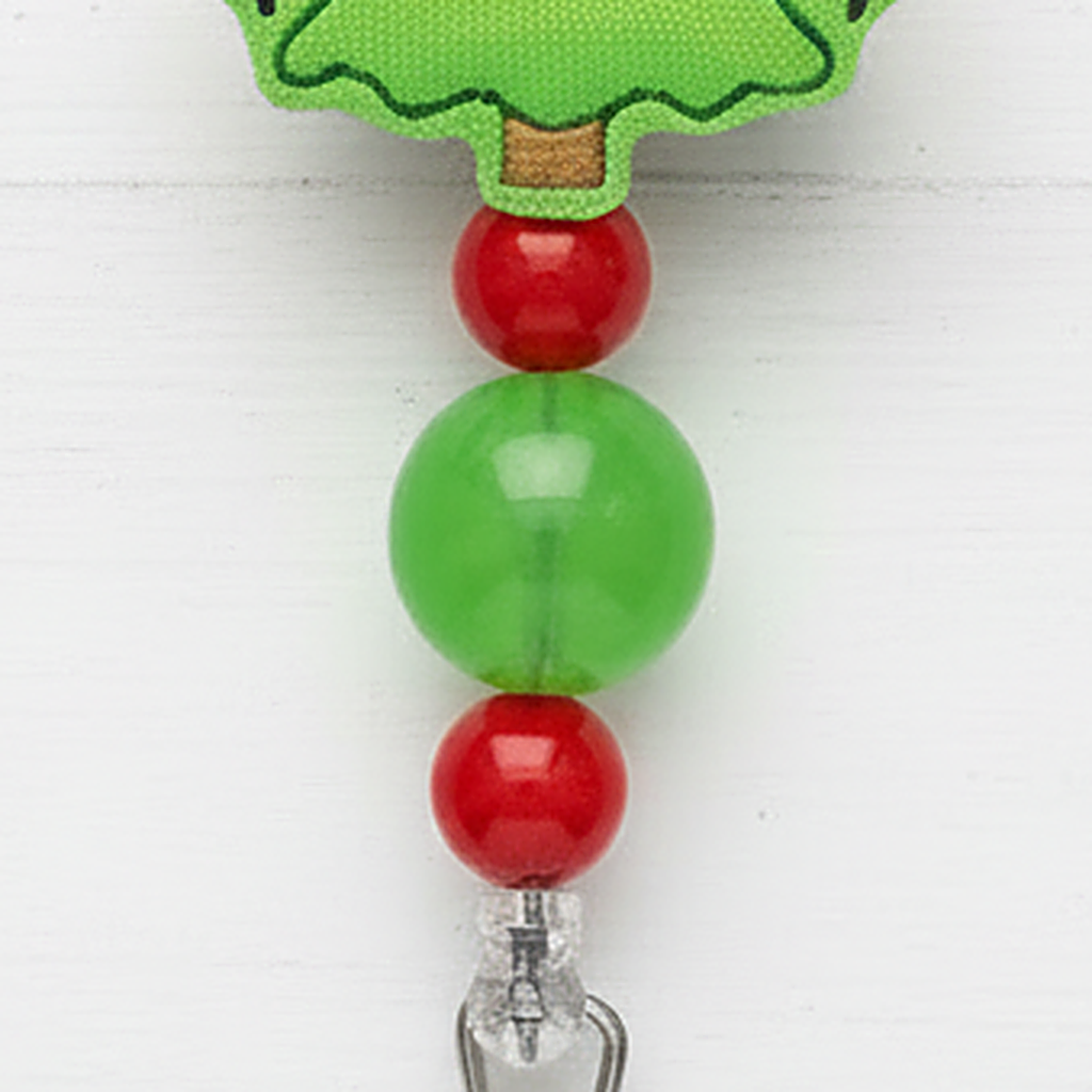 Tree with Red Bow Beaded Badge Reel