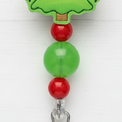 Tree with Red Bow Beaded Badge Reel