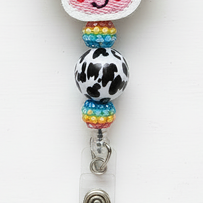 Cow Reindeer with Lights Beaded Badge Reel