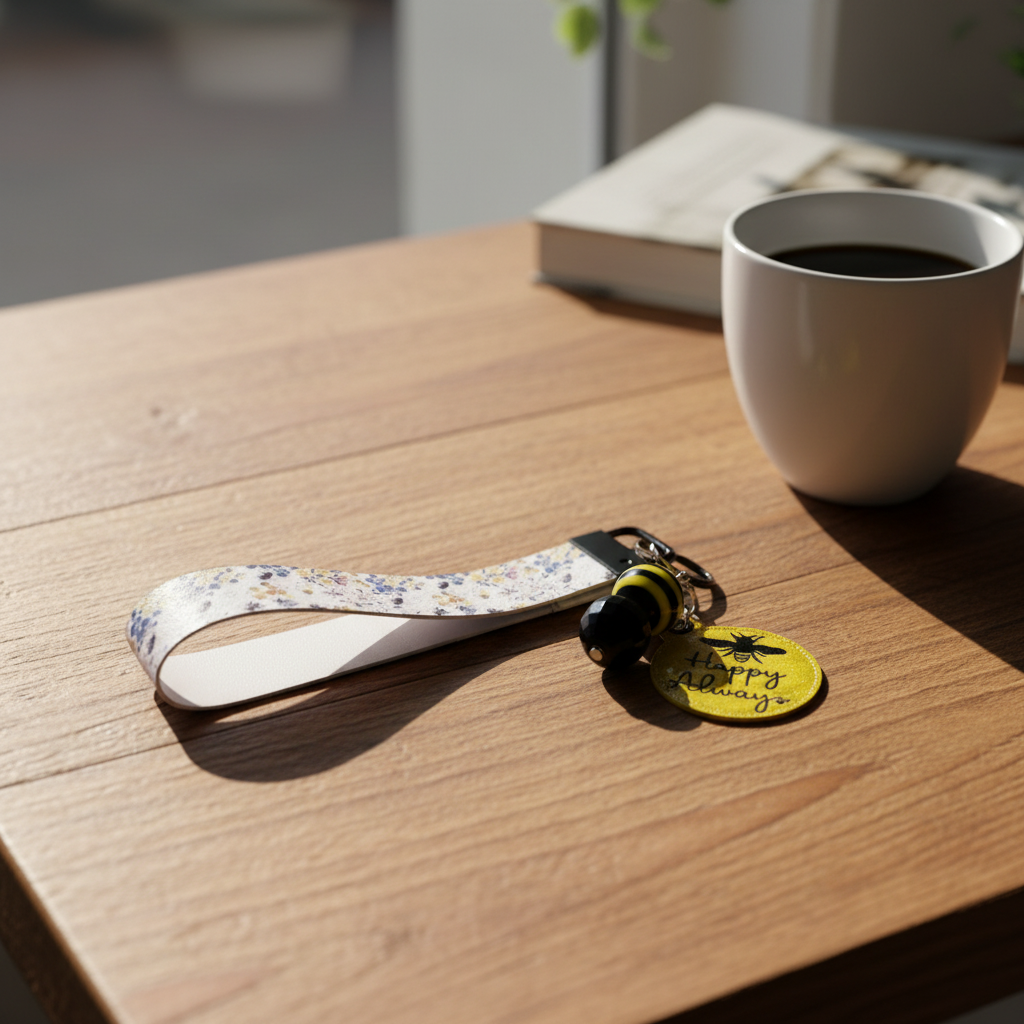 Bee Happy Always Keychain Wristlet