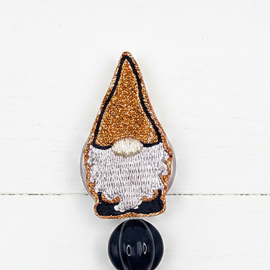 Black and Orange Gnome Beaded Badge Reel