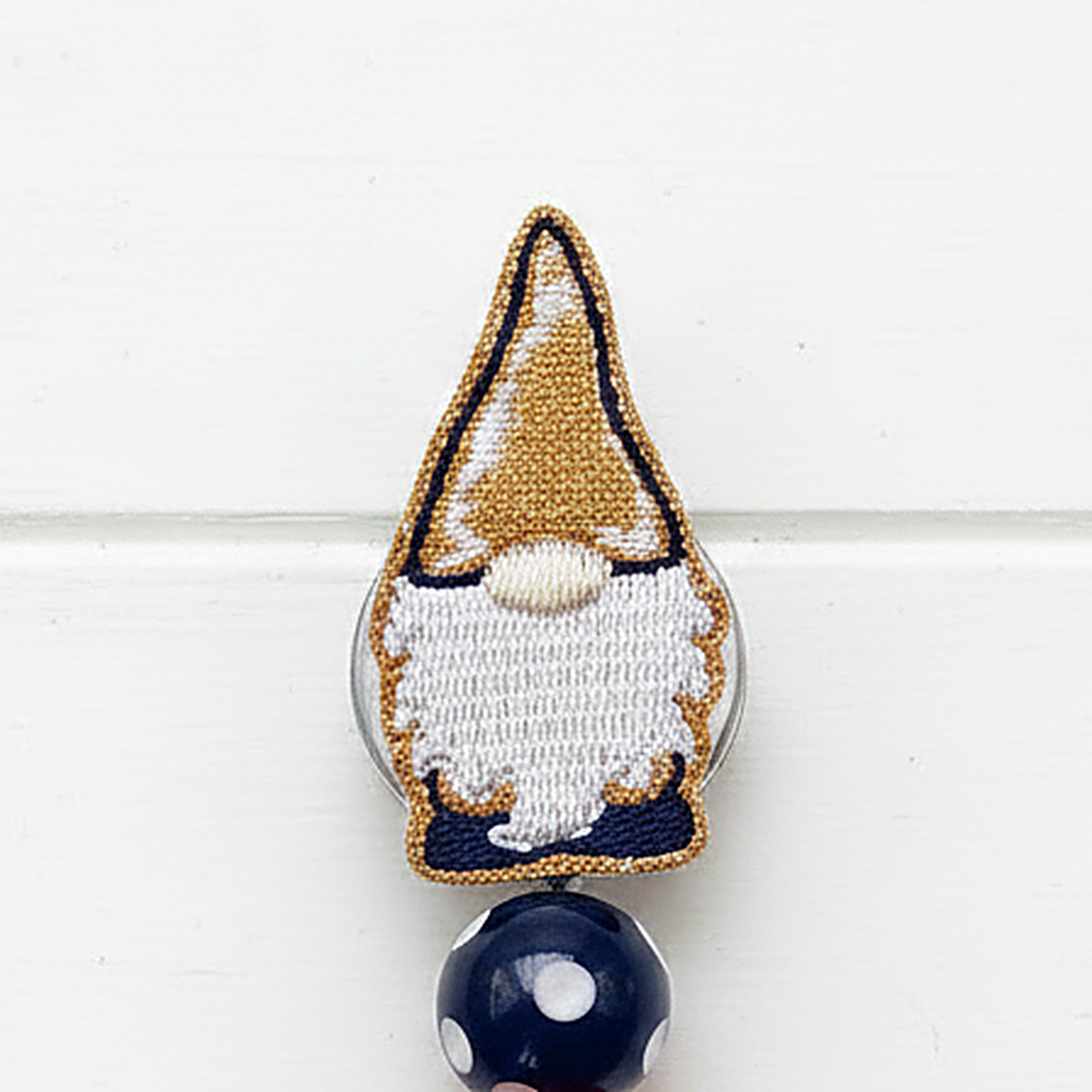 Black and Orange Gnome Polka Dot Beaded Badge Reel