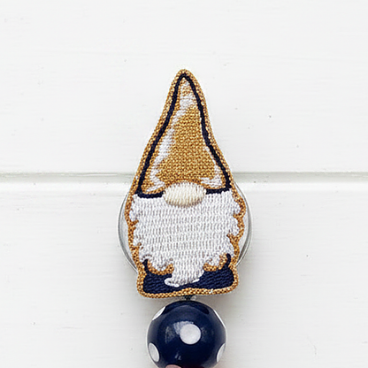 Black and Orange Gnome Polka Dot Beaded Badge Reel