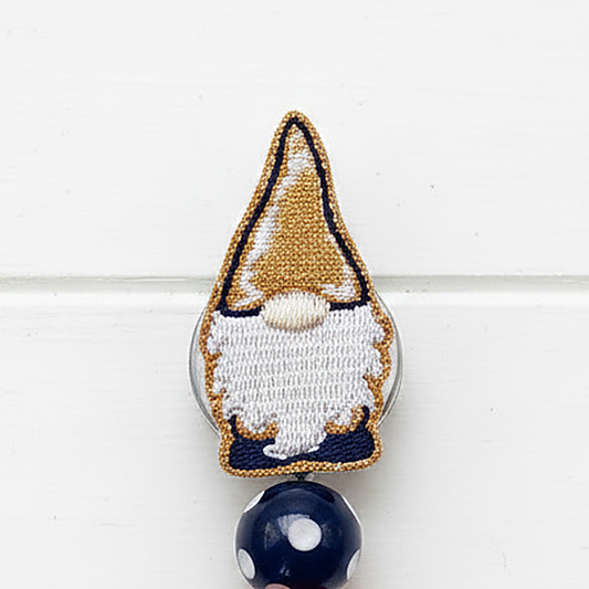 Black and Orange Gnome Polka Dot Beaded Badge Reel