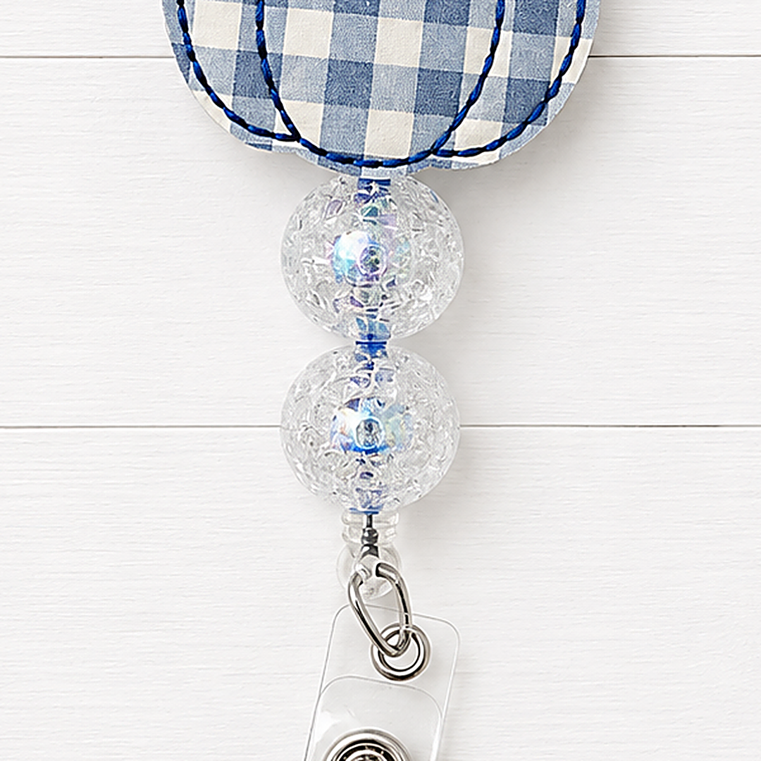 Blue Gingham Pumpkin Badge Reel
