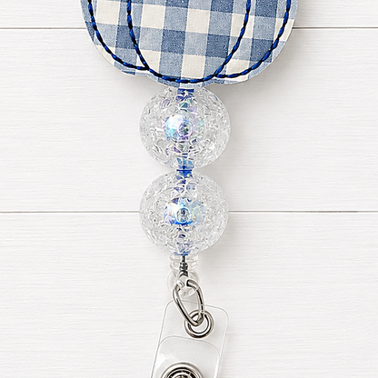 Blue Gingham Pumpkin Badge Reel