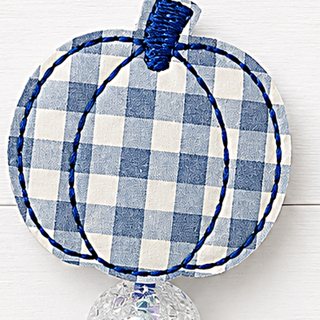 Blue Gingham Pumpkin Badge Reel