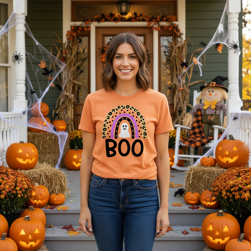 Orange Halloween Rainbow Ghost Shirt