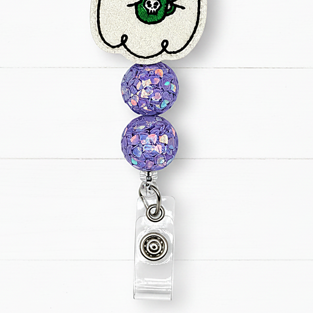Bow Ghost with Coffee Halloween Badge Reel