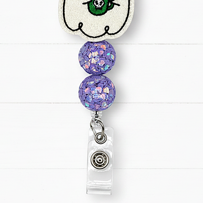 Bow Ghost with Coffee Halloween Badge Reel