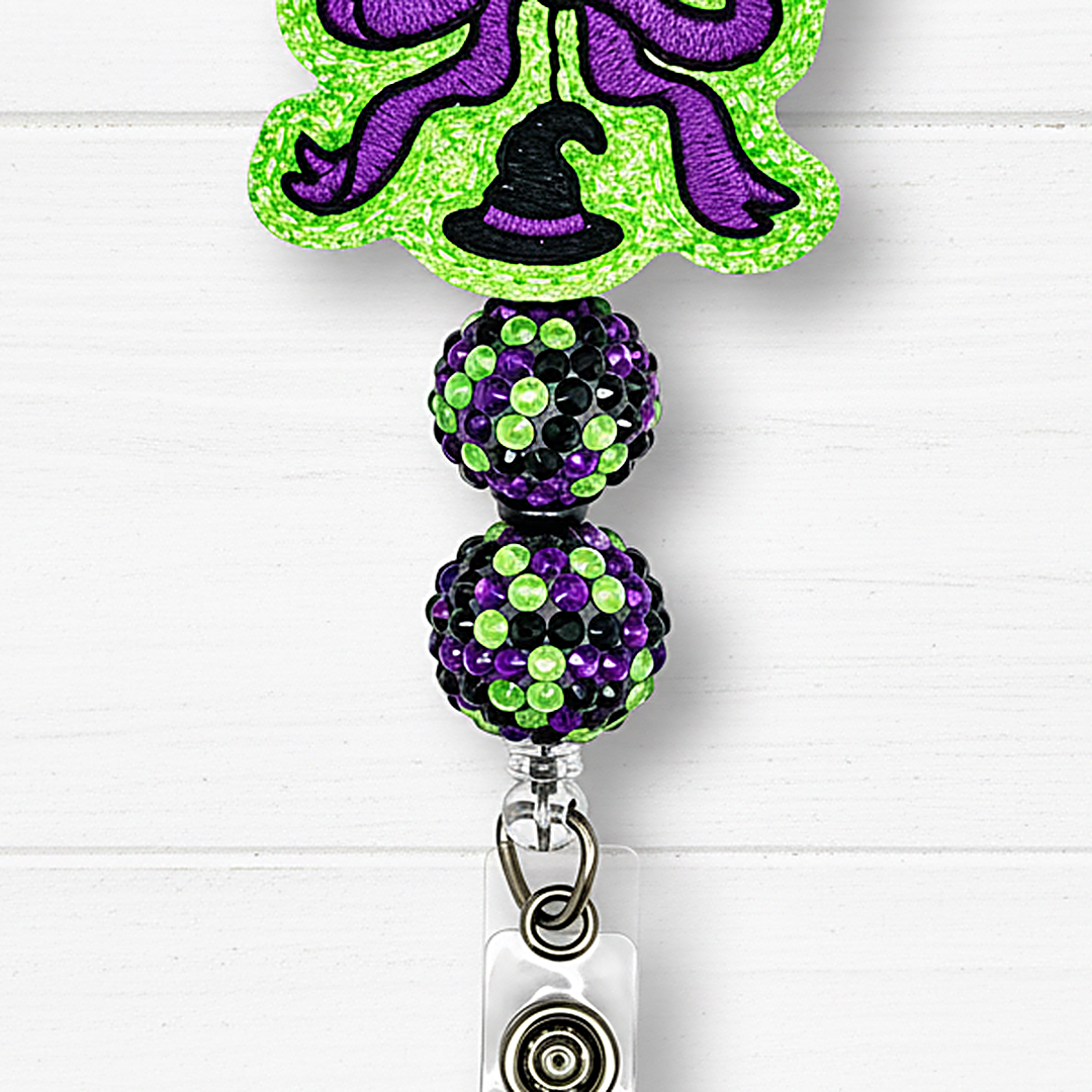 Bow with Witch Hat Halloween Badge Reel