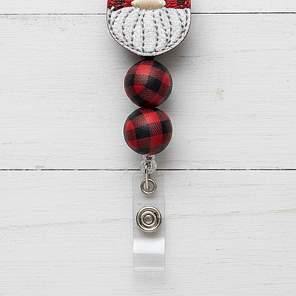 Buffalo Plaid Hat Gnome Beaded Badge Reel