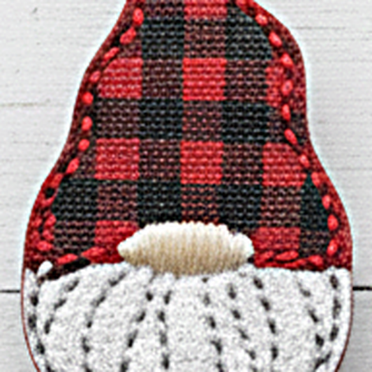 Buffalo Plaid Hat Gnome Beaded Badge Reel