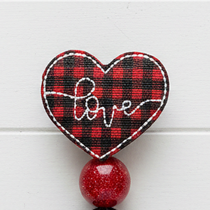 Buffalo Plaid Love Heart Beaded Badge Reel