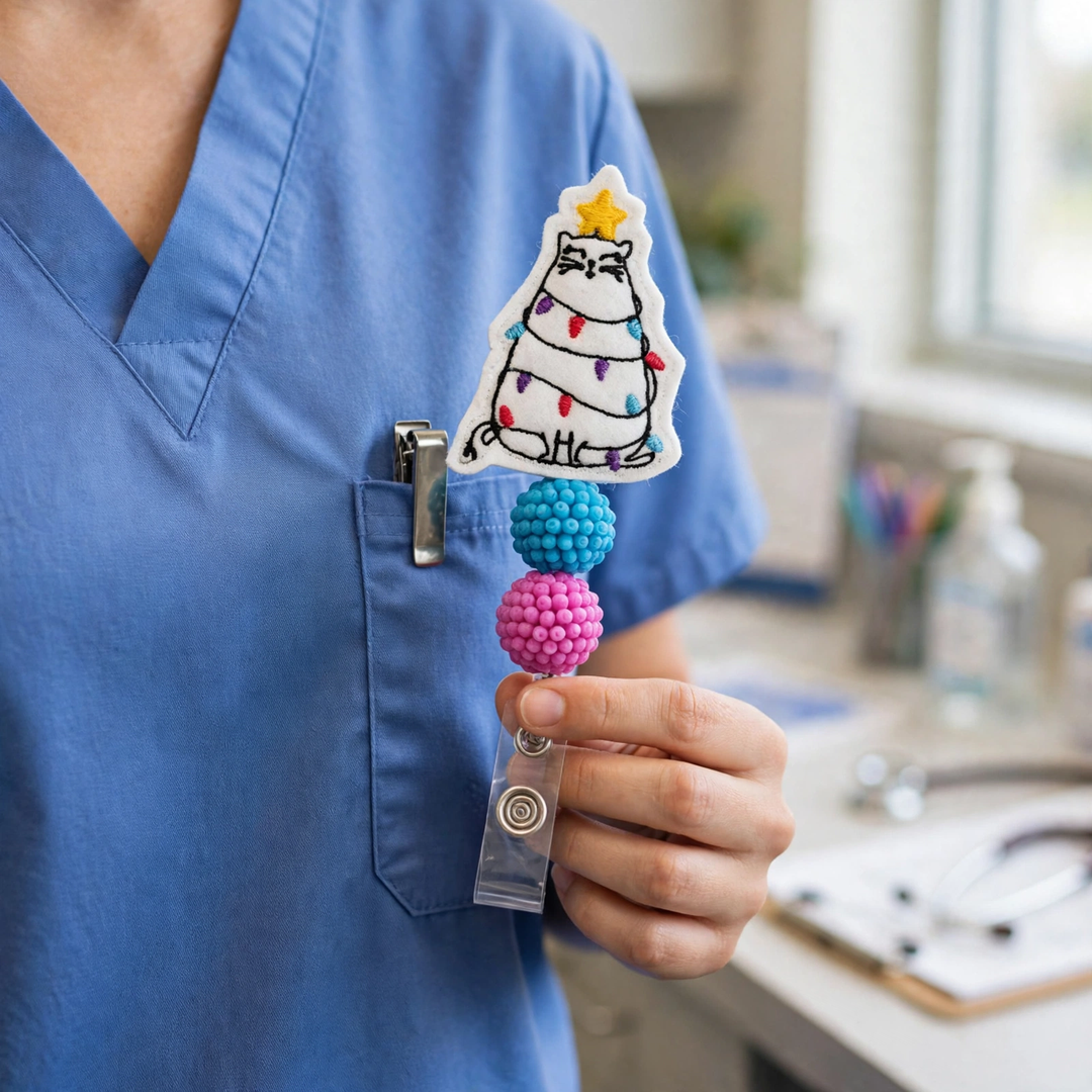 Cat Tree Beaded Badge Reel