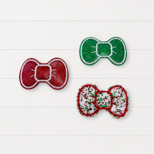 Glitter Hair Bow Clip Set on a clean white wood background