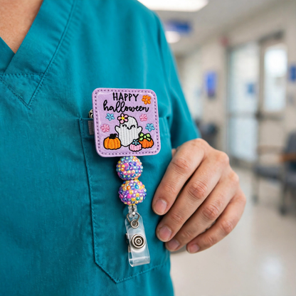 Cute Flower Happy Halloween Badge Reel