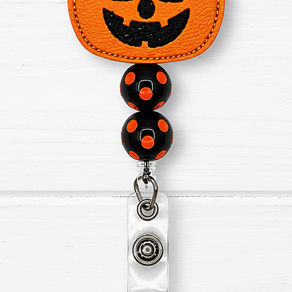 Cute Pumpkin with Bow Halloween Badge Reel