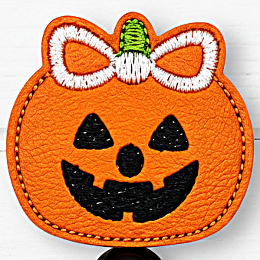 Cute Pumpkin with Bow Halloween Badge Reel
