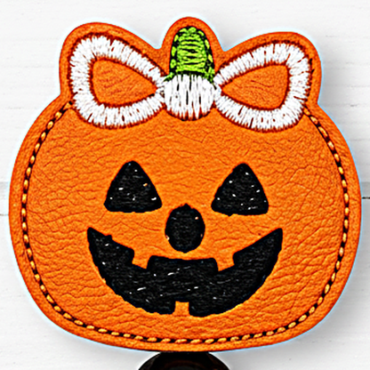 Cute Pumpkin with Bow Halloween Badge Reel