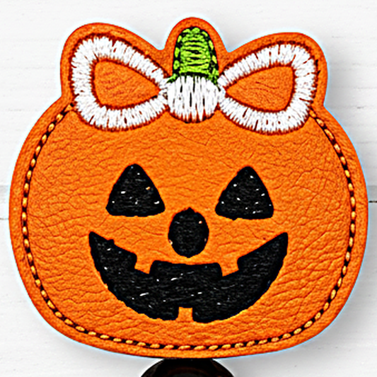 Cute Pumpkin with Bow Halloween Badge Reel