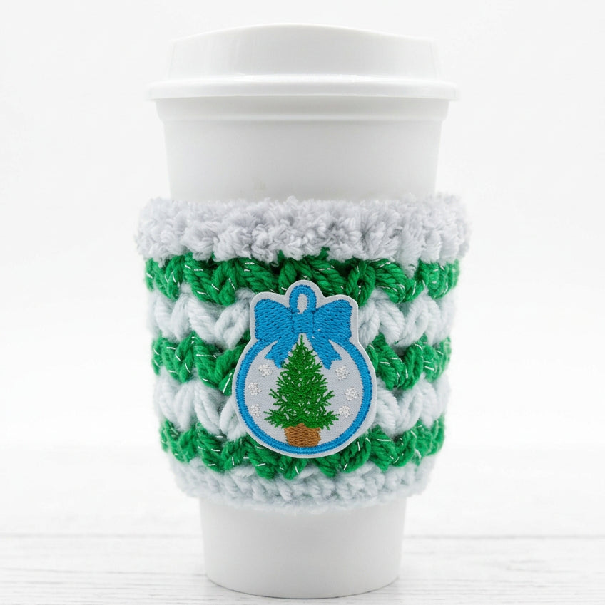 Blue Christmas Ornament Coffee Cozy | Holiday Drink Sleeve