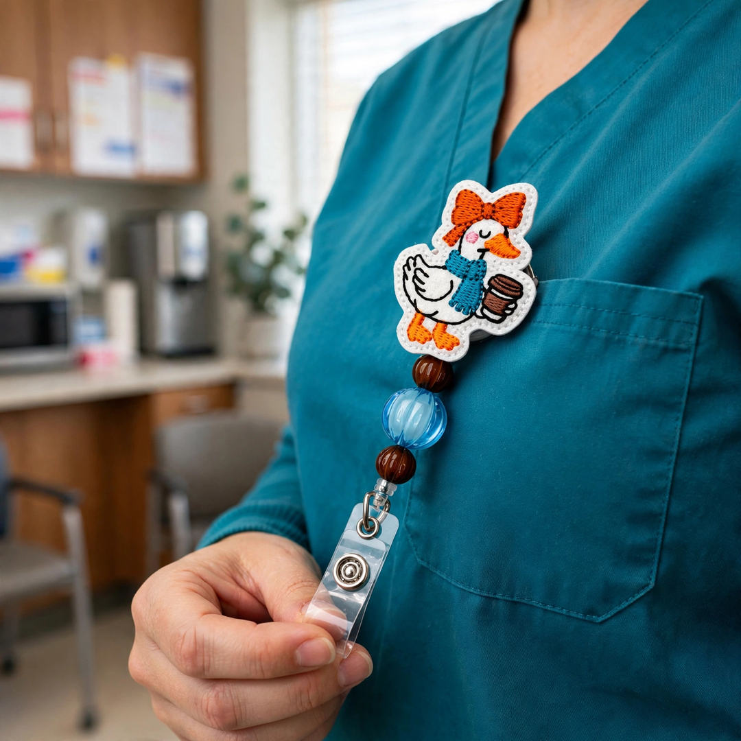 Fall Goose with Coffee Badge Reel
