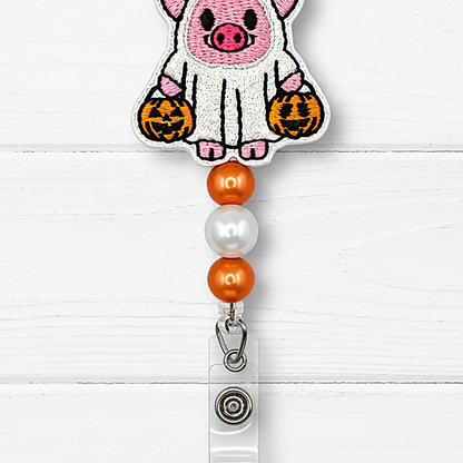 Ghost Pig Halloween Badge Reel