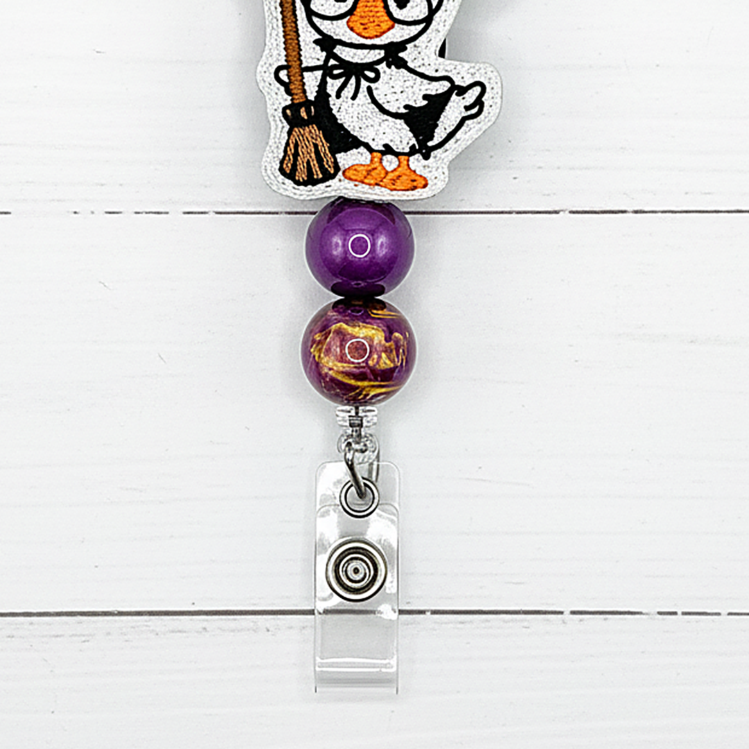Goose Witch Halloween Badge Reel
