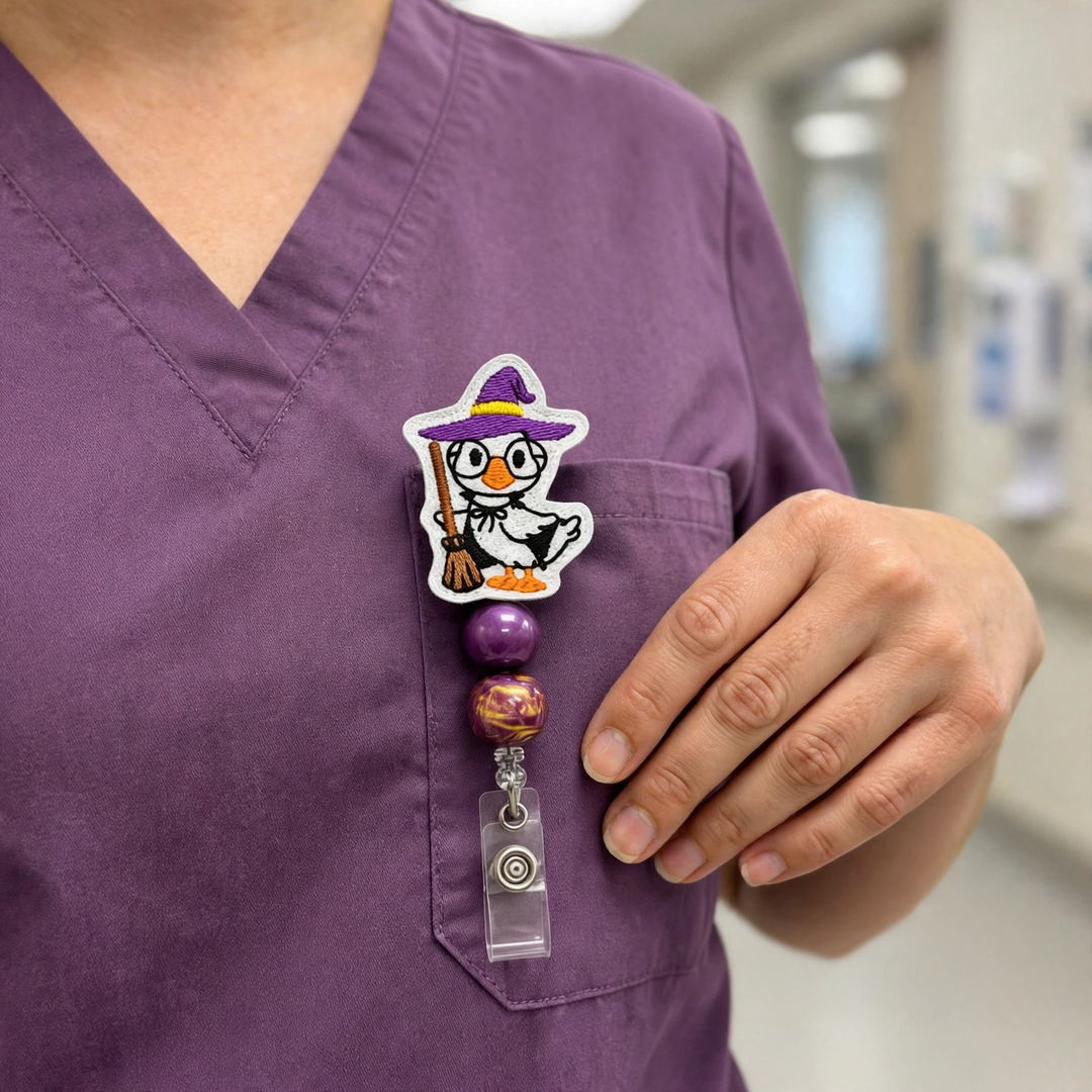 Goose Witch Halloween Badge Reel