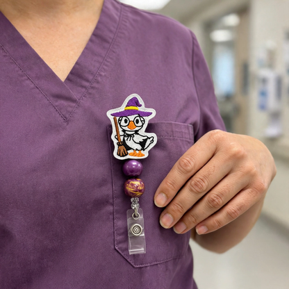 Goose Witch Halloween Badge Reel