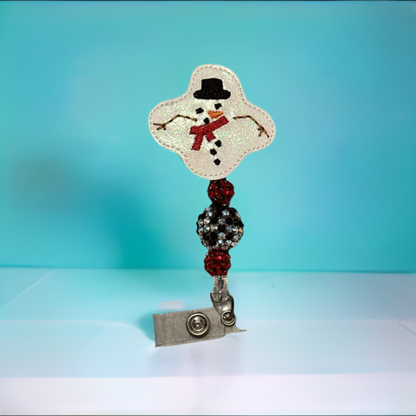 Melted Snowman Beaded Badge Reel