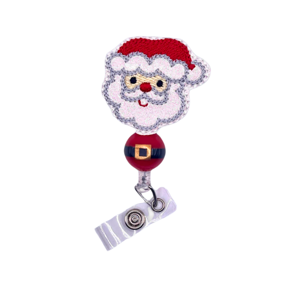 Santa Head Beaded Badge Reel